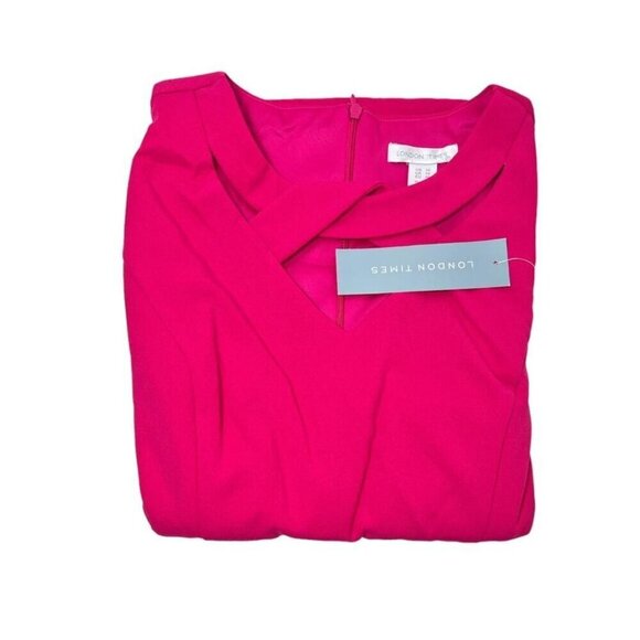 London Times Womens Hot Pink Cut Out Neck Midi Scuba Crepe Dress Sz 10 New - Picture 3 of 8